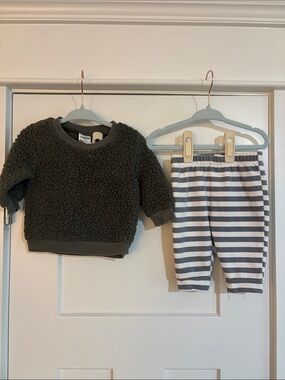 Mighty Goods Baby Sherpa Sweatshirt and Striped Pants Set Gray 6M